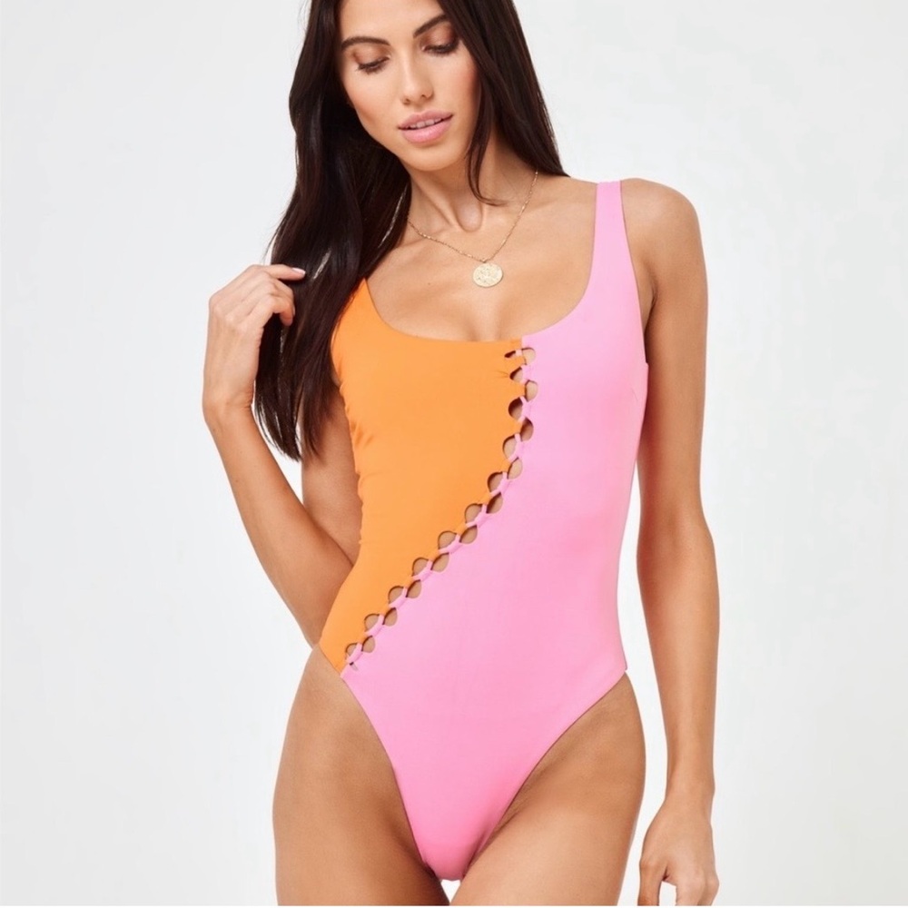 l*space Pink and Orange One-Piece Swimsuit - Picture 2 of 6